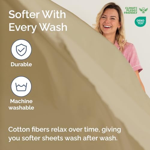 Cotton Fitted Sheet Twin Size - 100% Cotton - 400 Thread Count - Beige