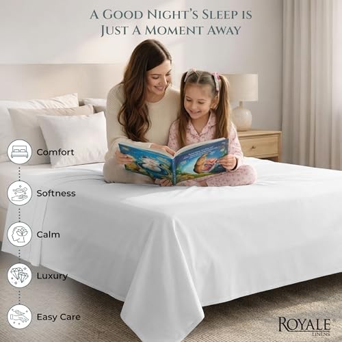 Royale Linens Queen Flat Sheet Only, Luxury Breathable Sateen Weave