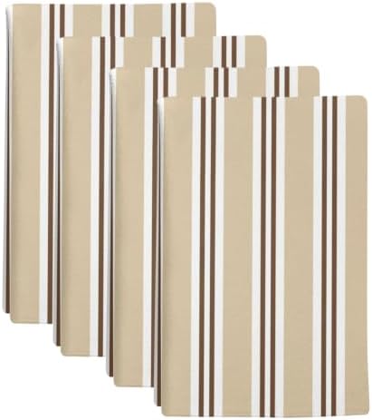 Sand Beige Stripes Kitchen Towels Set of 4, Brown White Khaki Lines