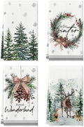 Artoid Mode Elk Trees Bowknot Winter Kitchen Towels Set of 4 18x26