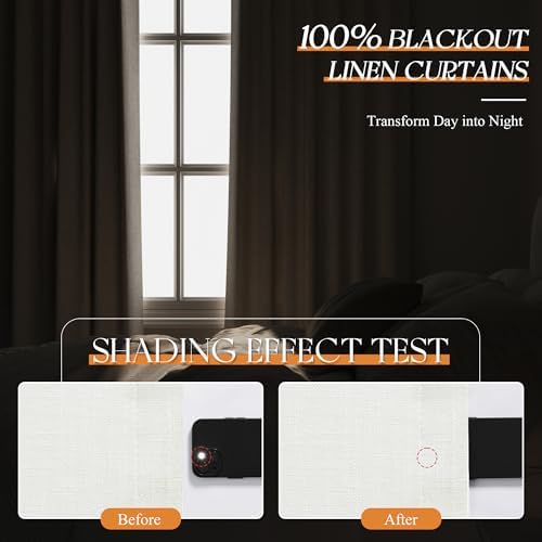 Jowels Ivory Linen Grommet Blackout Curtains 108 Inches Long for