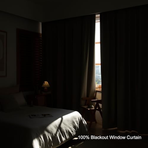 Beige Blackout Window Curtains 108 inches Long, Double Pleated Faux