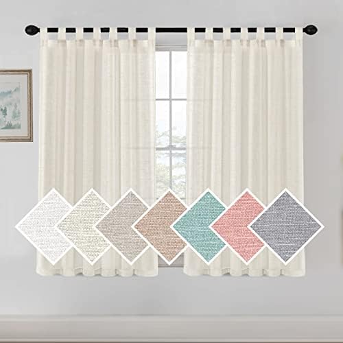 Linen Blended Sheer Curtains Tab Top Light Filtering Elegant Curtains