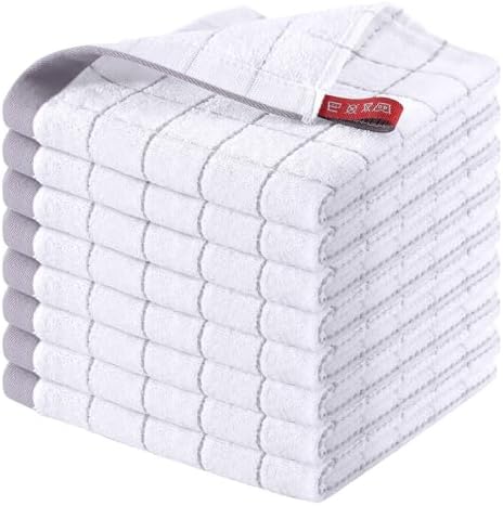 Homaxy 100% Cotton Terry Kitchen Dish Cloths, 8 Pack, White