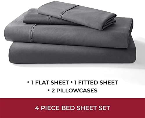 Mellanni 400TC Cotton Sateen Sheets, King Gray, 4 Piece Set