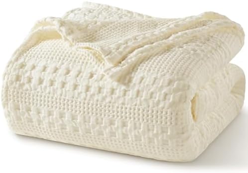 PHF Lightweight 100% Cotton Waffle Blanket for Bed, King, Cannoli