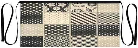 Black Beige Checkered Patchwork Server Aprons with 3 Pockets, Water