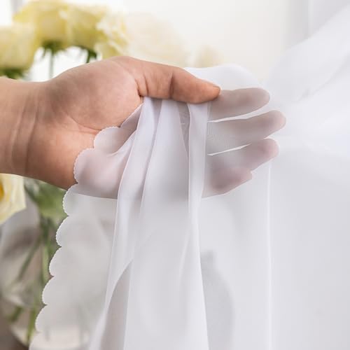 MYSTIC-HOME White Sheer Curtains 96 Inch Length, Elegant Sheer