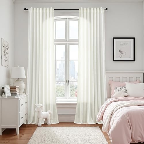 Cream Colored Shabby Chic Curtains 84 inches Long 2 Panel Set for