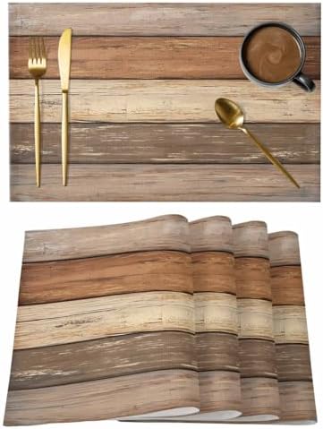 Placemats Set of 8, Farmhouse Beige Brown Woven Placemat, Linen Place