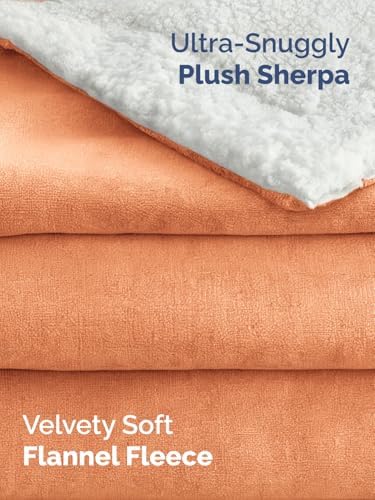 Sherpa Fleece Blanket Twin - Reversible Blanket - Peach Fuzz, 60" x