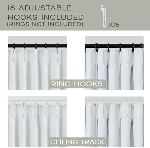 Mrs.Naturall Extra Long White Blackout Curtains 120 Inches Long, Pinch