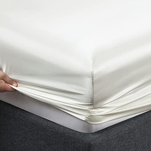 Vonty Satin Split King Ivory White Sheets, 2 Fitted + Flat + 2