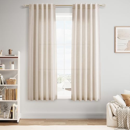 Nanspring Linen Curtains 40x63 Inch Long for Living Room Cream Beige