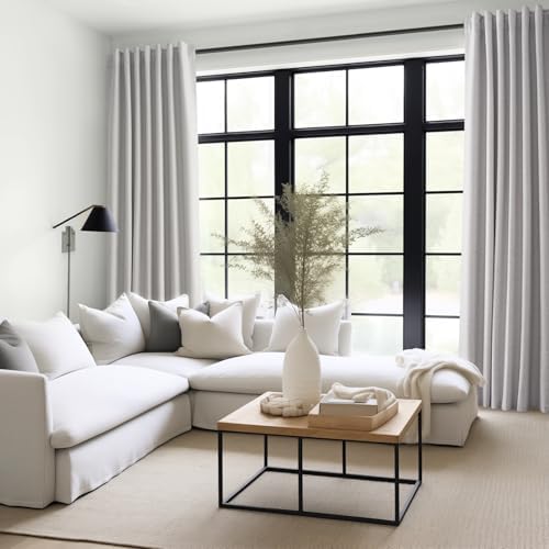 Topfinel Grey Beige Linen Blackout Curtains 84 Inch Long for Bedroom