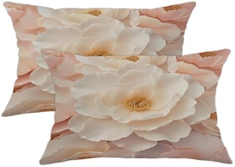 Flower Throw Pillow Covers Set of 2, Floral Elegant Petal Gold Center