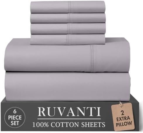 RUVANTI 100% Cotton Percale King Sheets, King Size Sheets Set, Opal