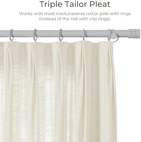 TWOPAGES Sand Beige Linen Pinch Pleated Light Filtering Curtain