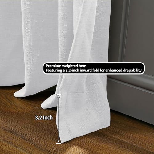 LUSTROWIN White Natural Linen Curtains 96 Inches Long for Living Room