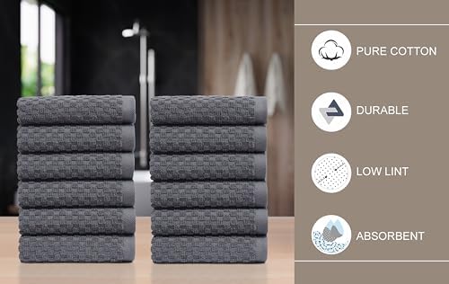 COTTON CRAFT Euro Spa Waffle Wash Cloth - Set of 12 Grey Washcloth