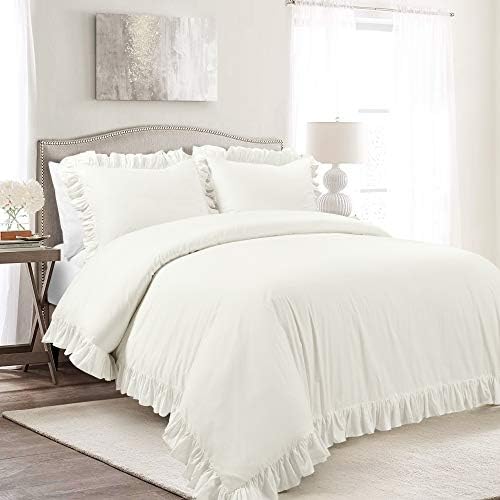 Lush Decor Reyna Ruffle Cotton Duvet Cover Set 3 Piece Set King, White