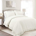 Lush Decor Reyna Ruffle Cotton Duvet Cover Set 3 Piece Set King, White