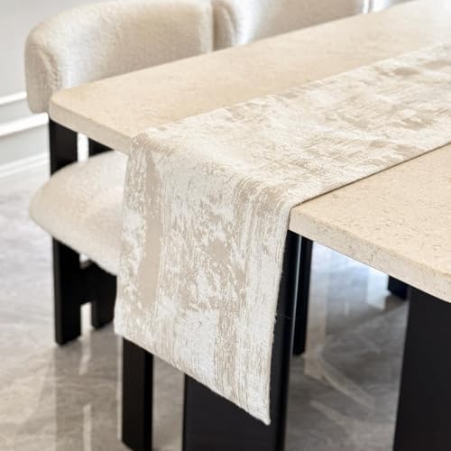 Beige Table Runner 144 Inches Long Cashmere Texture Farmhouse Home