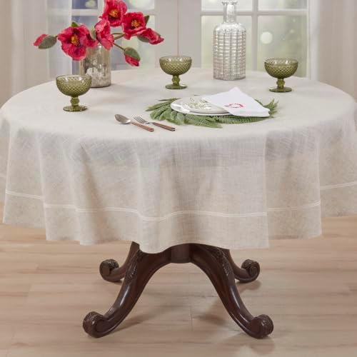 Fennco Styles Linen Blend Tablecloth with Lace Trim 90" Round