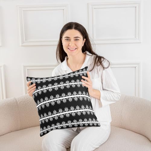 jejeloiu Black White Leaves Stripes Throw Pillow Covers Set of 2