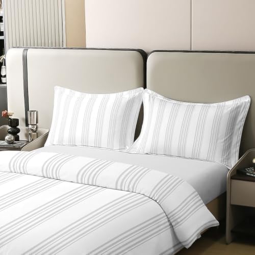 Feelyou Stripes Duvet Cover 100% Cotton King Size Solid Color Bedding