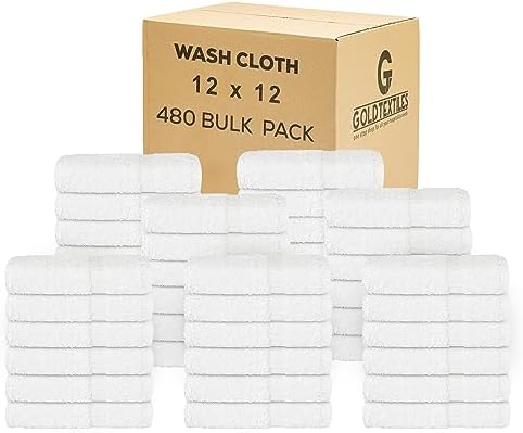 GOLD TEXTILES Premium White Washcloths Set - 480 Pack | 12x12 inches