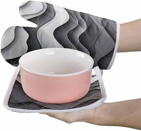 Quilted Cotton Terry Cloth Oven Mitt, Pot Holder White Grey Water