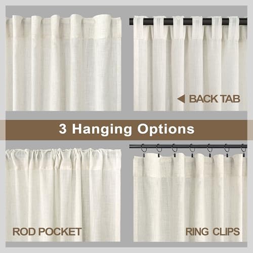 Natural Linen Extra Long Curtains 9 FT for Living Room 2 Panel Sets