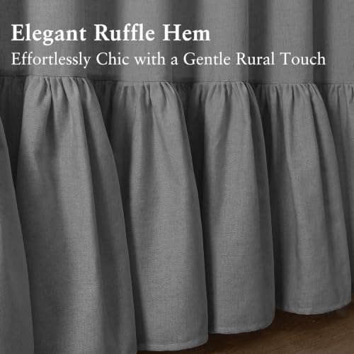 QiyI Boho Ruffle Shower Curtain, Natural Linen Fabric, Grey, 72 x 72