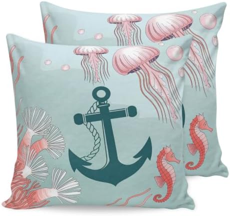 20 x 20 Inch Pillow Covers Set of 2, Ocean Coastal Decorative Throw
