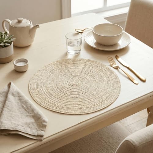 Artoid Mode Ivory Vanilla Cotton Polyester Braided Placemats Set of 4