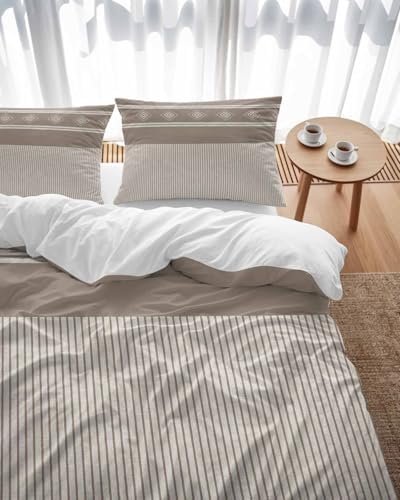 LooPoP Duvet Cover Set Queen Size Beige Stripes Comforter Sets