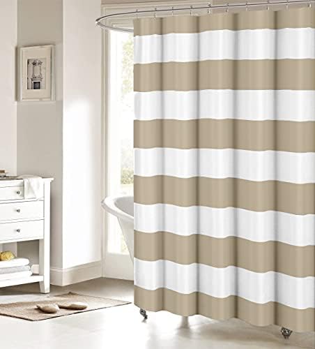 Tan Taupe Stripe Shower Curtain for Bathroom Hotel Quality Fabric