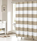Tan Taupe Stripe Shower Curtain for Bathroom Hotel Quality Fabric