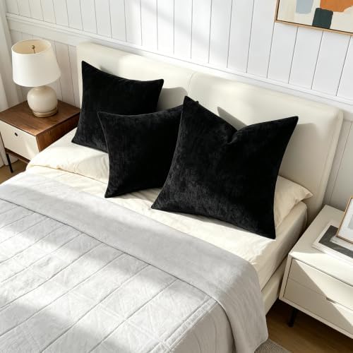 Soft Chenille Black Throw Pillow Covers 18X18 Set of 2|Decorative