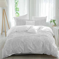 3 Piece Light Grey Botanical Duvet Cover Set Full Size, Microfiber