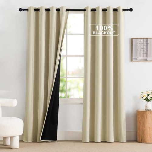 NICETOWN Cream 100% Blackout Window Curtains 84 inches Long 2 Panels