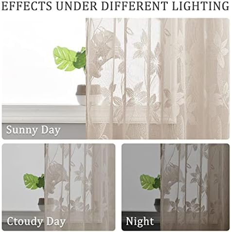 DWCN Beige Sheer Curtains - 72 inches Long Elegant Floral Lace Rod