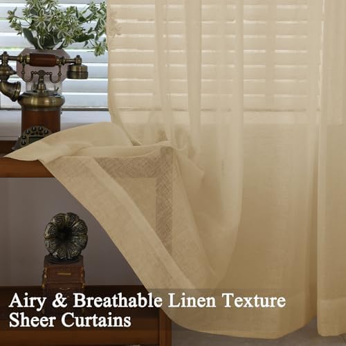 Fcosie Natural Flax Linen Textured Sheer Curtain 54 inches Length