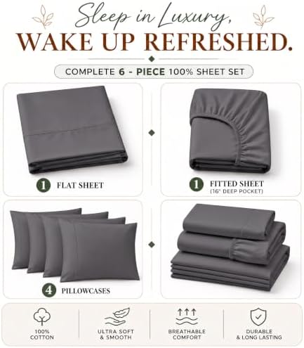 King Sheet Set 1000 Thread Count 100% Cotton – 6 Piece Luxury Hotel