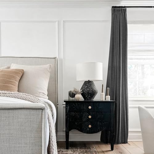 TWOPAGES Liz Linen Pinch Pleat Blackout Curtain 84 Inch Long for