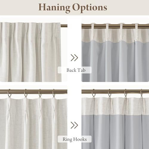RYB HOME 100% Blackout Cream White Pinch Pleated Linen Curtains for