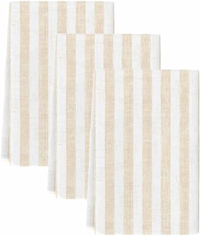 Beige Striped Kitchen Towels Set of 3, Absorbent Microfiber Dish Tea