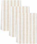 Beige Striped Kitchen Towels Set of 3, Absorbent Microfiber Dish Tea