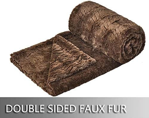 YUSOKI 700GSM Luxury Double Sided Faux Fur Queen Blanket, Brown